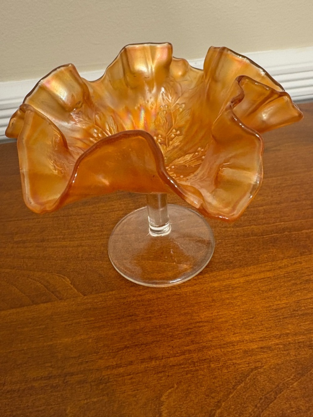 Iridescent Vintage Carnival Glass Compote